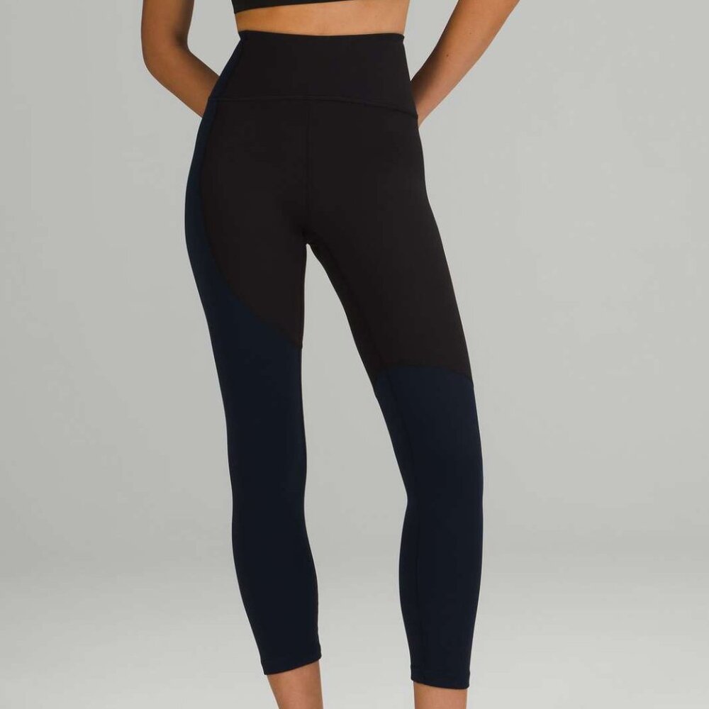 Lululemon Nulu Colour Block High-Rise Crop 23" Black / True Navy Renewed Size 14